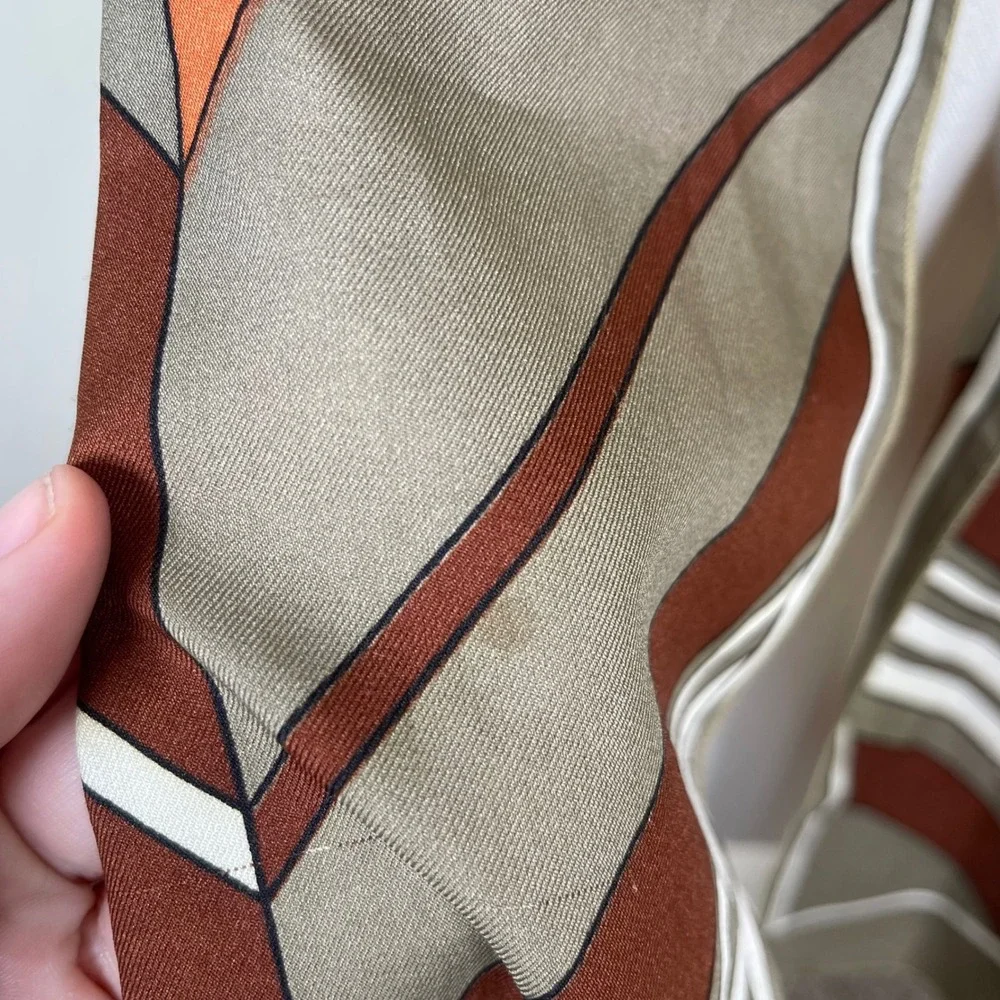 Vintage P. Saint Hilaire Paris Scarf Women Brown Orange Chevron Striped 70s Mod